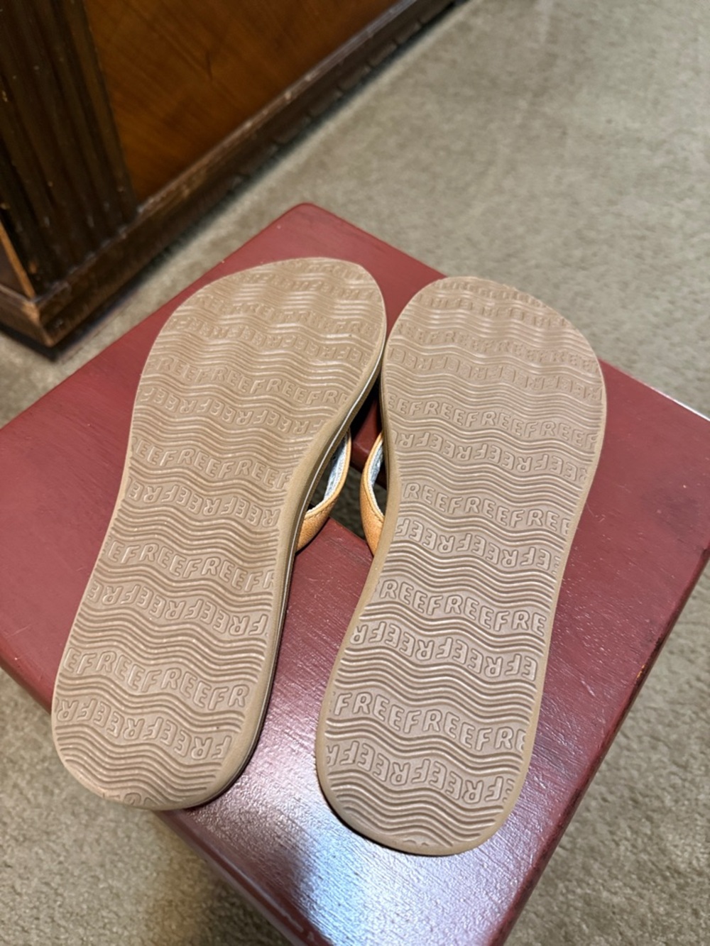 Reef Leather Flip Flops in Tan and Cream - Picture 4 of 6